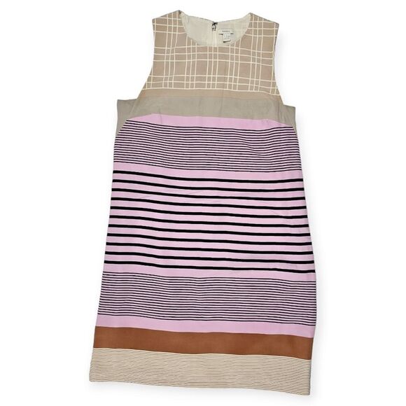 Fossil Silk‎ Tan and Pink Striped Sleeveless Midi Dress Women's Size 6 - Picture 1 of 8